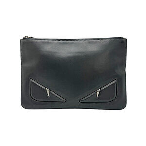 Fendi Bugs Eye Monster Leather Clutch Bag Gray